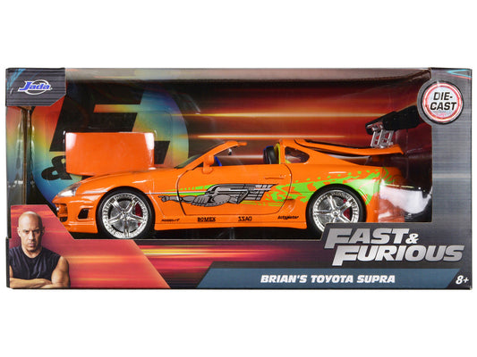 Brian's Toyota Supra Orange with Graphics "Fast & Furious" Movie 1/24 Diecast Model Car by Jada LuxuryLifeWay Online Store