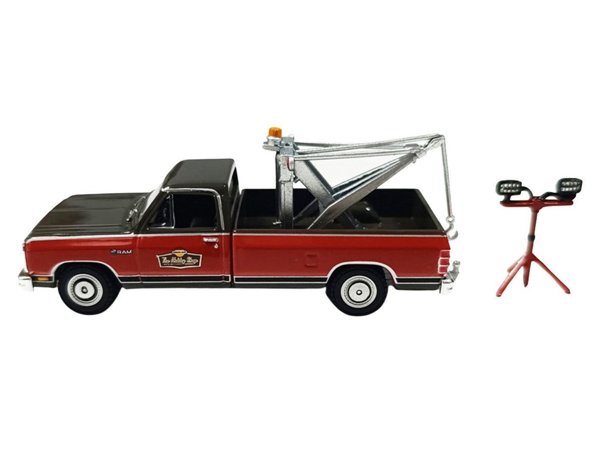 1983 Dodge Ram D-100 Royal SE Tow Truck with Drop-In Tow Hook "Hobby Shop Auto Mechanic" Brown and Red with Work Lights "The Hobby Shop" Series 17 1/64 Diecast Model Car by Greenlight LuxuryLifeWay Online Store