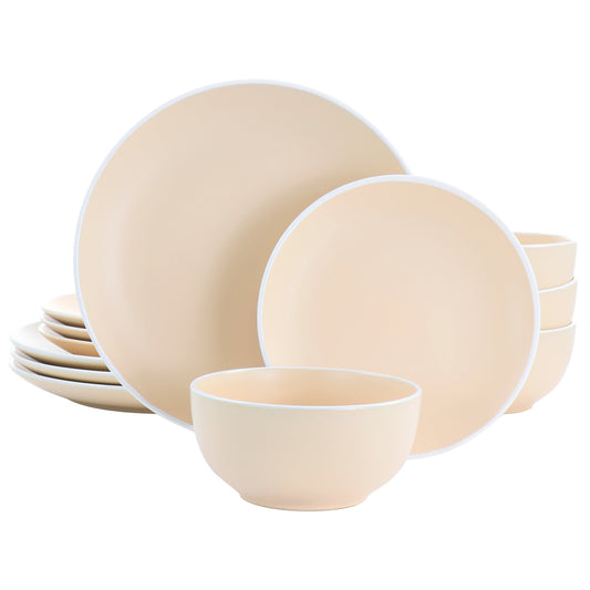Spice by Tia Mowry Creamy Tahini 12 Piece Stoneware Dinnerware Set in Matte Orange LuxuryLifeWay Online Store