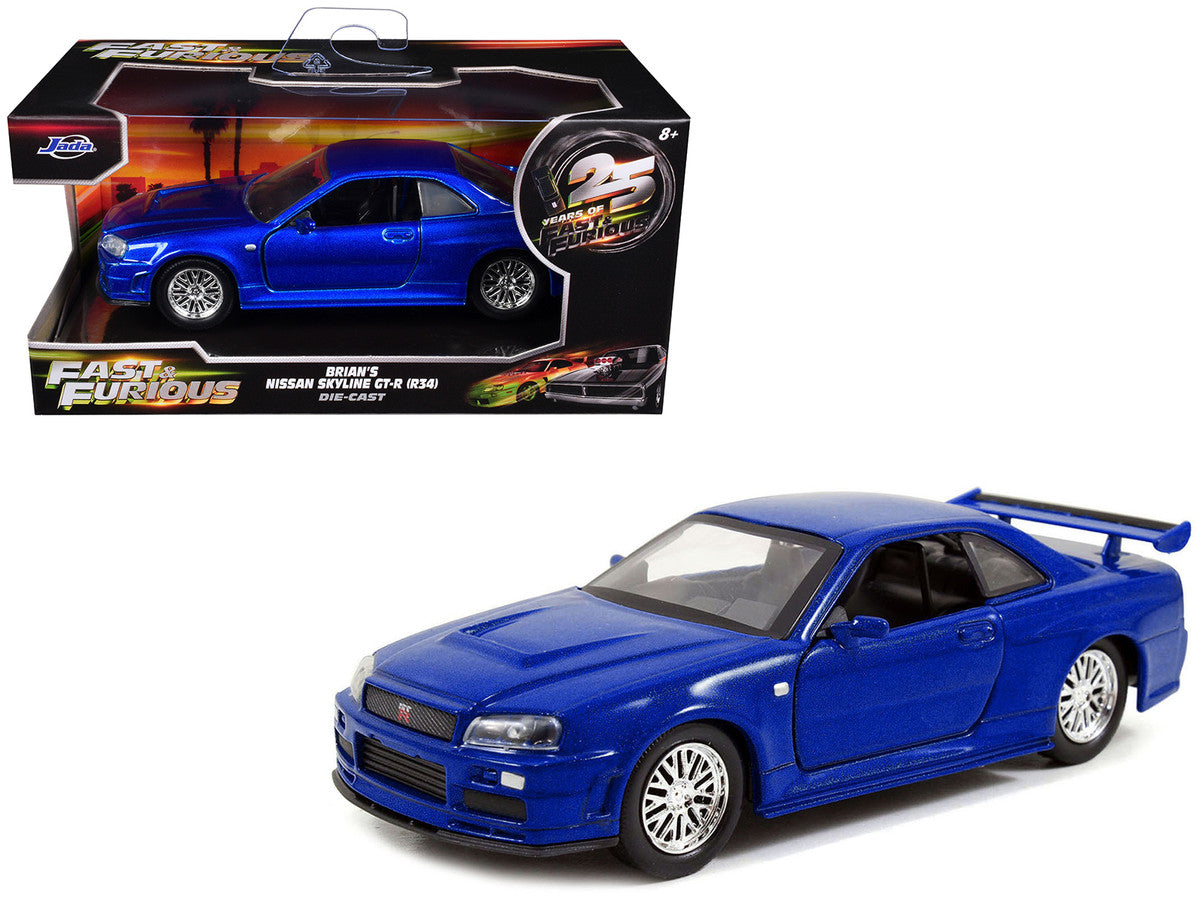 Brian's Nissan Skyline GT-R (R34) RHD (Right Hand Drive) Blue Metallic "Fast & Furious" (2009) Movie "25 Years of Fast & Furious" Series 1/32 Diecast Model Car by Jada LuxuryLifeWay Online Store