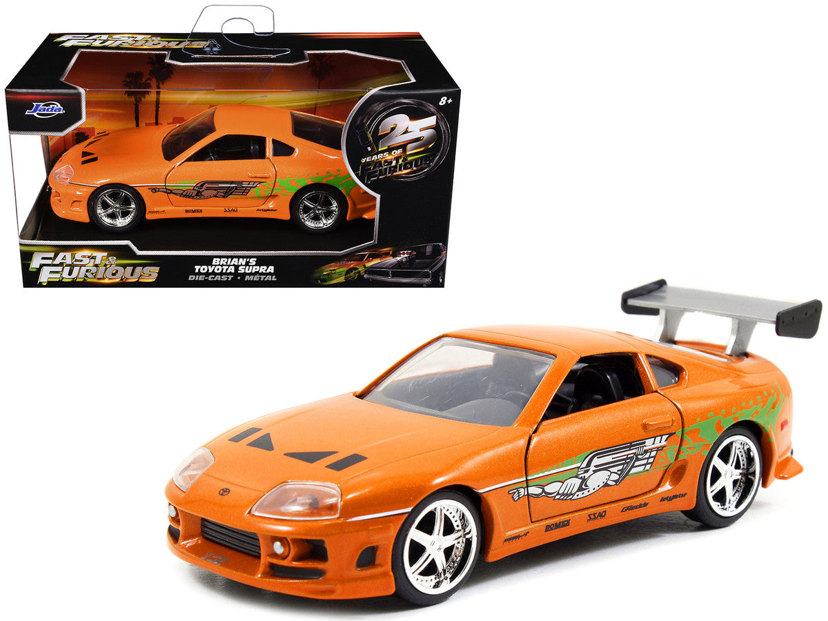 Brian's Toyota Supra Orange with Graphics "The Fast and the Furious" (2001) Movie "Fast & Furious 25th Anniversary" Series 1/32 Diecast Car Model by Jada LuxuryLifeWay Online Store