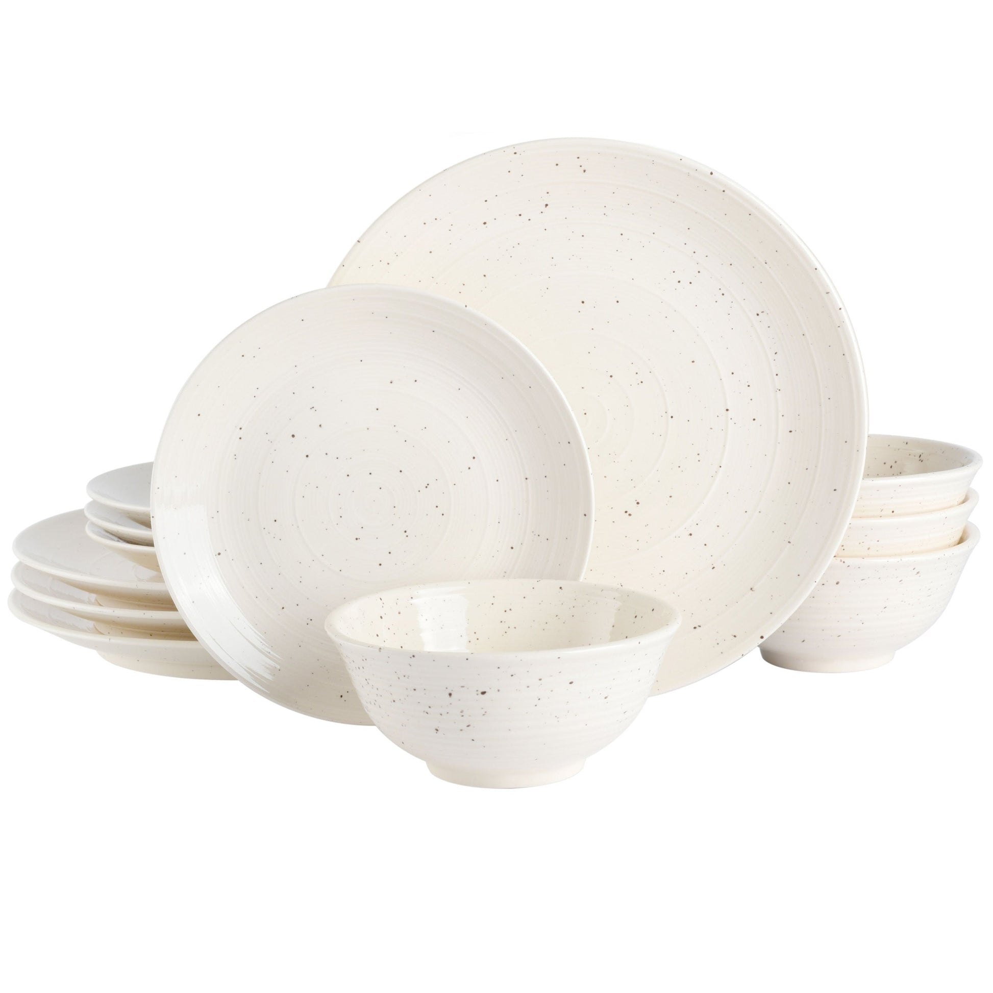 Gibson Elite Ramapo 12 Piece Stoneware Dinnerware Set in White Speckle LuxuryLifeWay Online Store