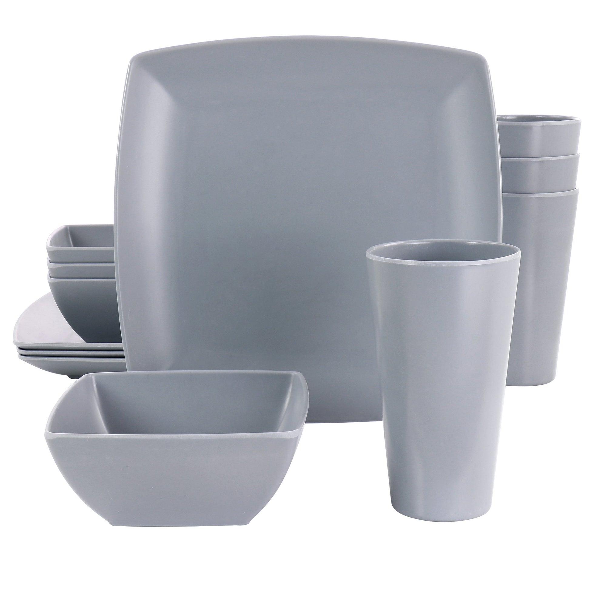 Gibson Home 12 Piece Grayson Melamine Square Dinnerware Set in Gray LuxuryLifeWay Online Store