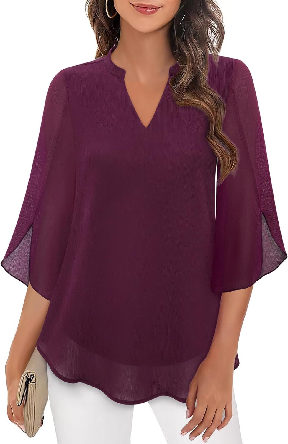 Women's Petal Sleeve Top Loose V-neck Chiffon Shirt LadyShow.Store