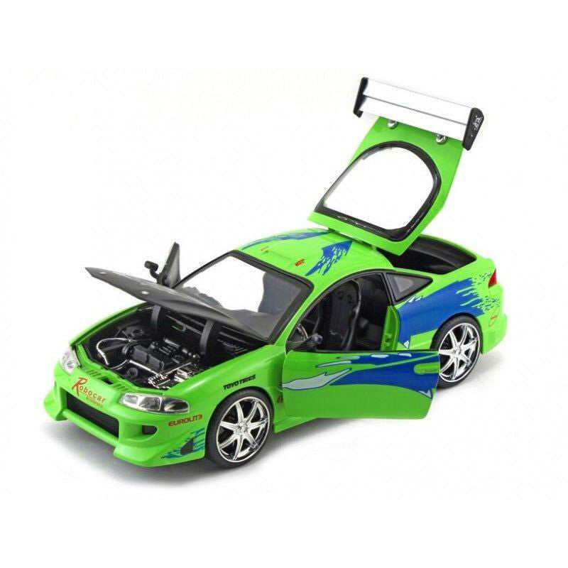 Brian's Mitsubishi Eclipse Green with Black Hood and Graphics "The Fast and The Furious" (2001) Movie "25 Years of Fast & Furious" Series 1/24 Diecast Model by Jada LuxuryLifeWay Online Store