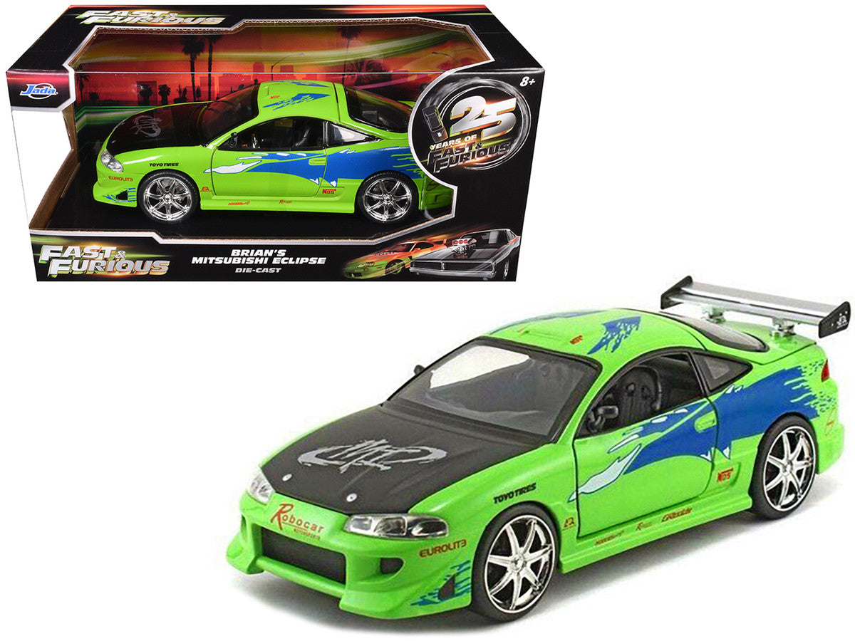 Brian's Mitsubishi Eclipse Green with Black Hood and Graphics "The Fast and The Furious" (2001) Movie "25 Years of Fast & Furious" Series 1/24 Diecast Model by Jada LuxuryLifeWay Online Store