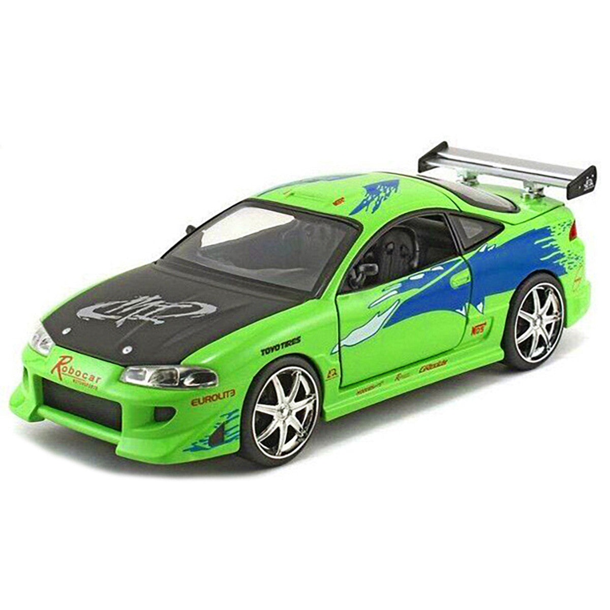 Brian's Mitsubishi Eclipse Green with Black Hood and Graphics "The Fast and The Furious" (2001) Movie "25 Years of Fast & Furious" Series 1/24 Diecast Model by Jada LuxuryLifeWay Online Store