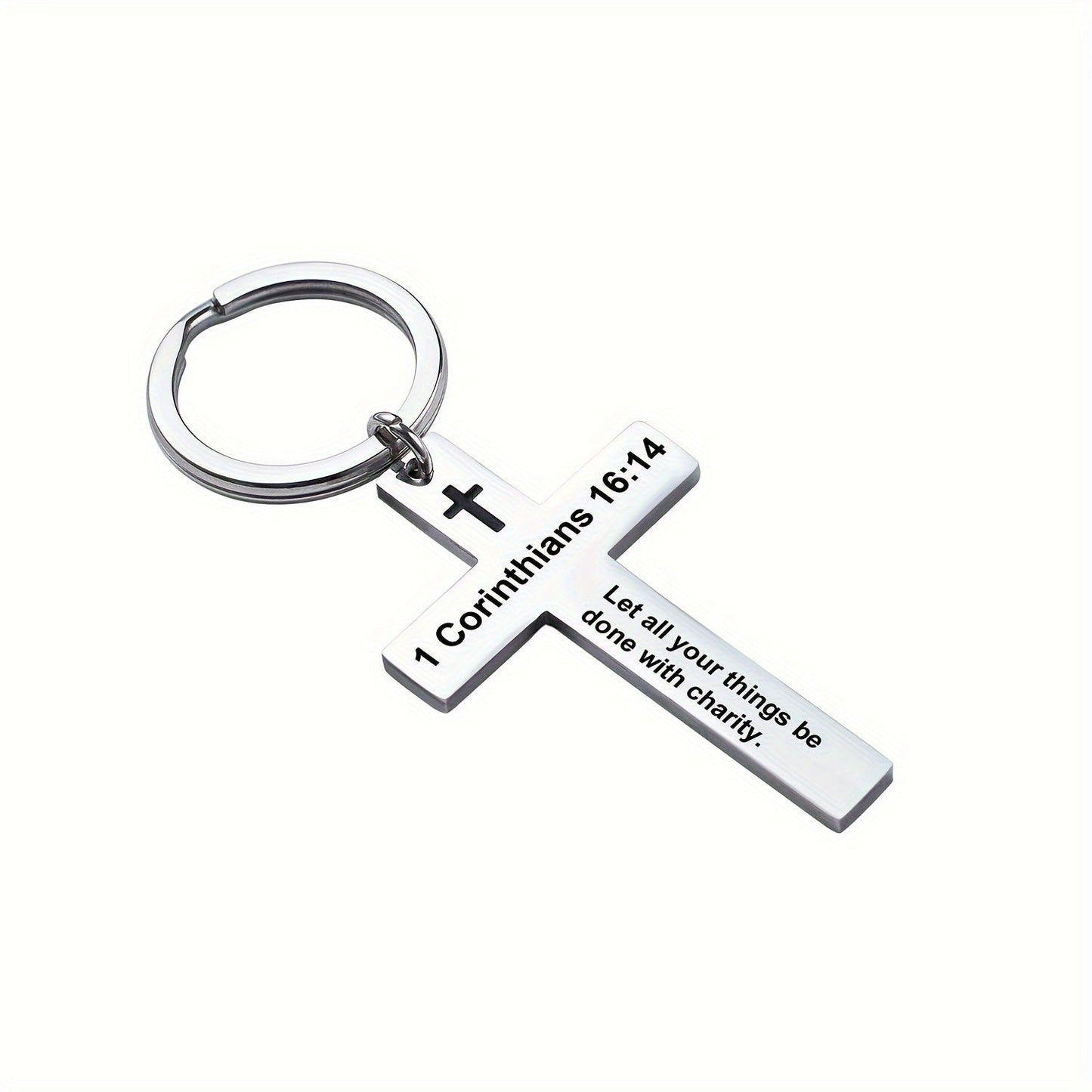 Personality Trend Stainless Steel Faith Cross Scripture Lettering Metal Keychains LadyShow.Store