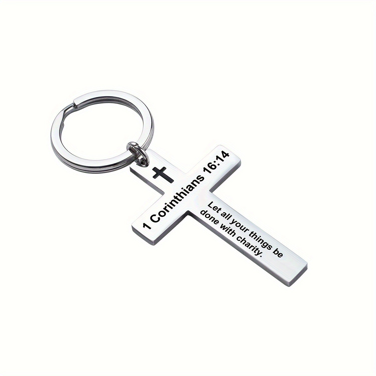 Personality Trend Stainless Steel Faith Cross Scripture Lettering Metal Keychains LadyShow.Store