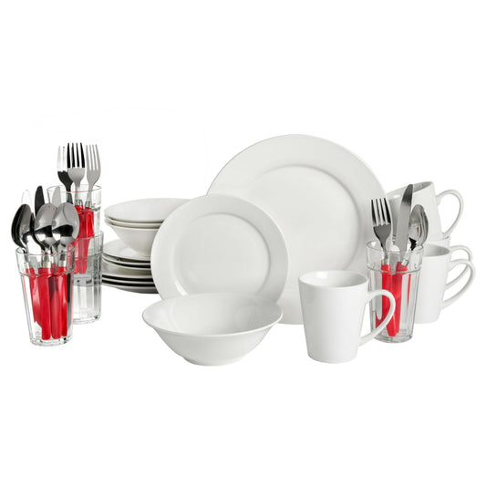 Gibson Home Regal White II 32 Piece Fine Ceramic Dinnerware Combo Set in White LuxuryLifeWay Online Store