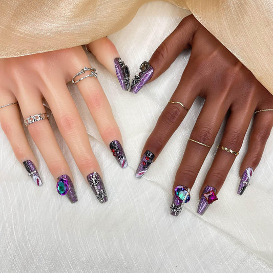 GGDDSHA Press On Nails Short, No Fade Out Fake NailsSeamless Fit Soft Gel Glue On Nails Charms For WomenHandmade Nail Art Manicure Gradient,Royal Arachnid Tri Light Beauty