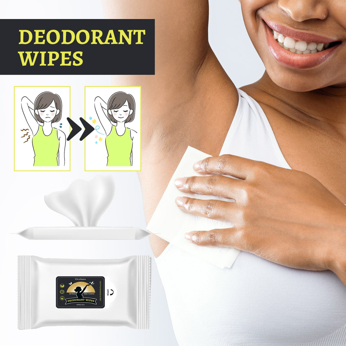 10 Pieces1bag Of Odor Deodorizing Wet Wipes Tri Light Beauty
