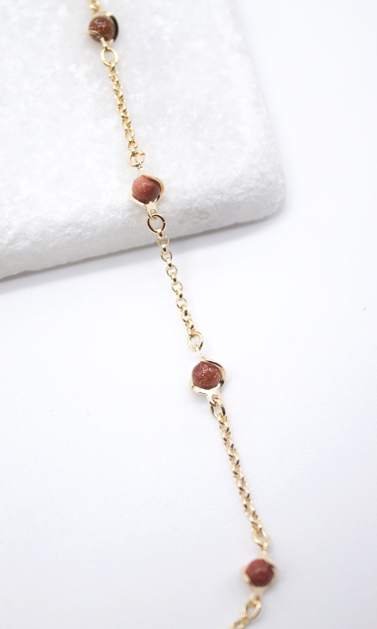 18K Gold Filled 5mm Designed Brown aventurine Bead Necklace (F221) LuxuryLifeWay Online Store