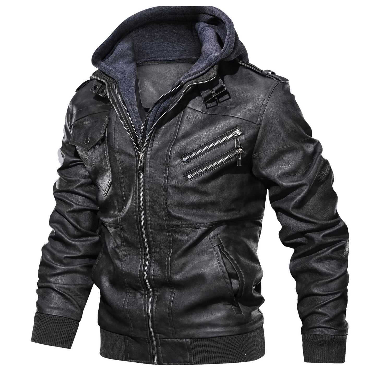 Men's Leather Jackets, Faux Leather Jacket For Men Lapel Zip-Up Slim Fit Coat LuxuryLifeWay Online Store