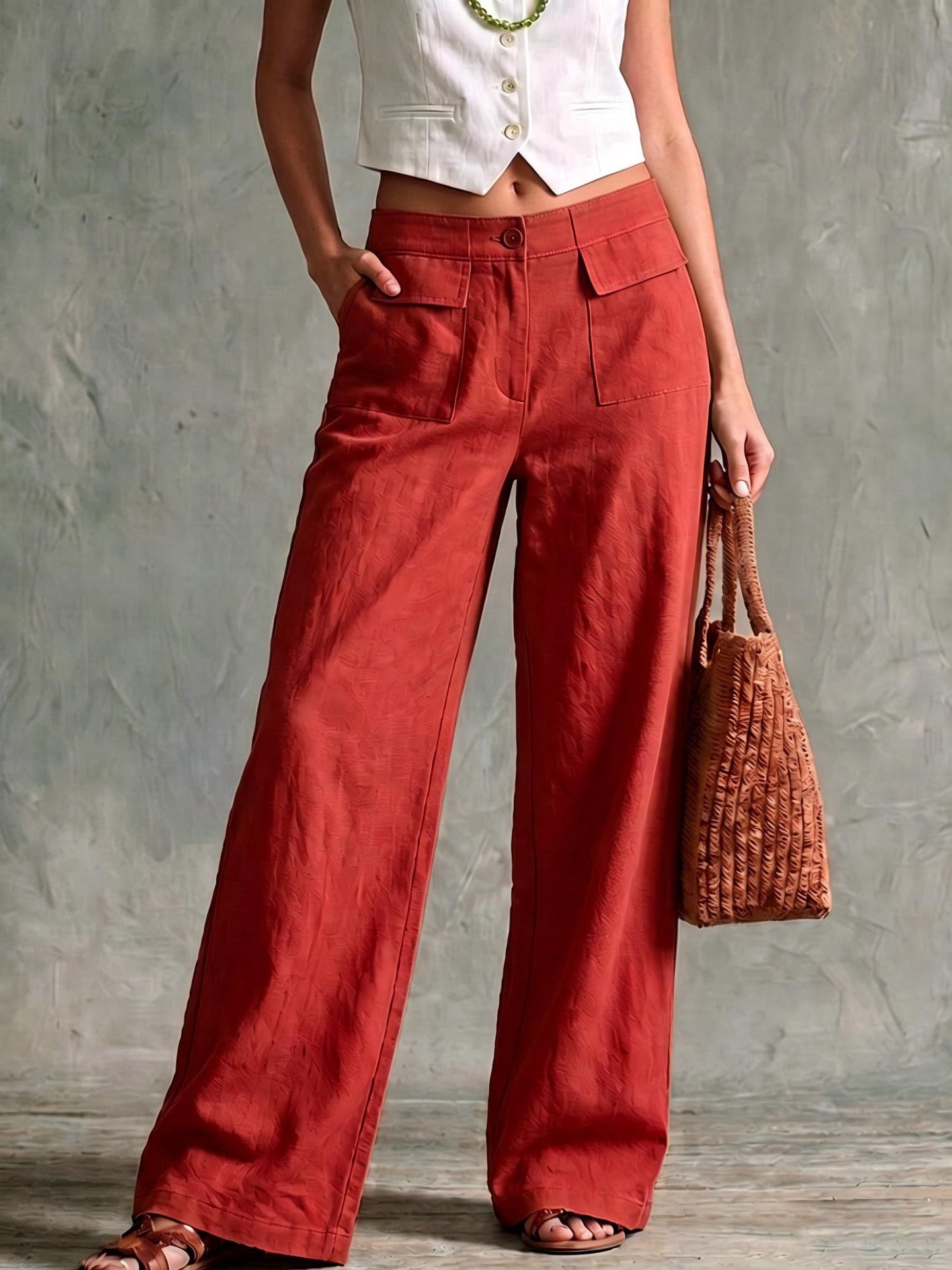 Women's Solid Color Loose Fit Casual Pants - Elastic Waist Trousers for Daily Wear NorixaFashion.com
