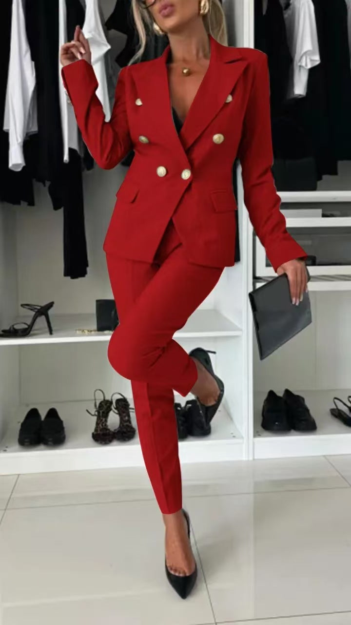 New All-matching Casual Suit Lapel Button-down Jacket And Slim-fit Trousers For Women's Office Business Set Clothing NorixaFashion.com