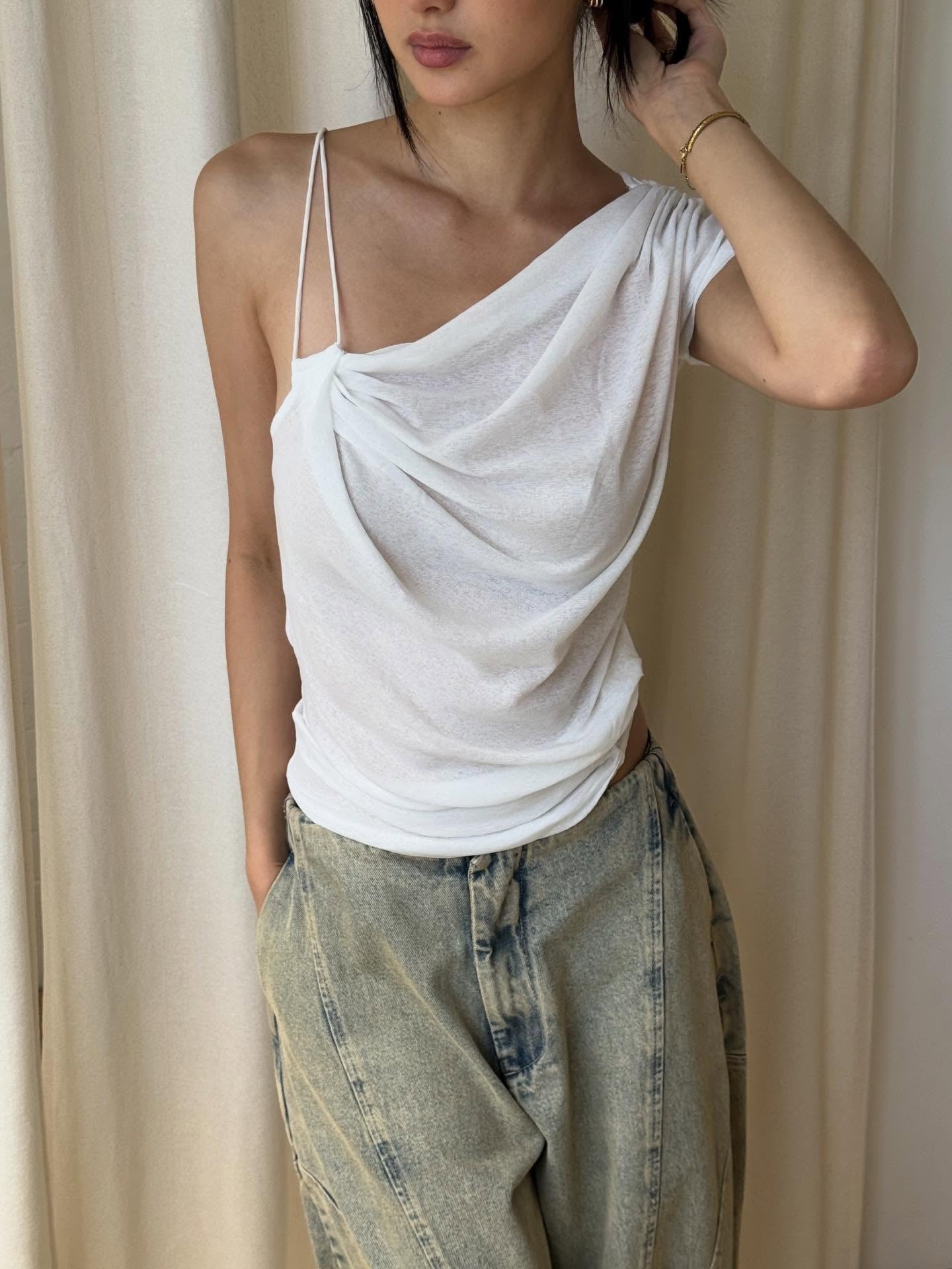 Solid Color Asymmetrical Halter Neckline Backless Cropped Top NorixaFashion.com