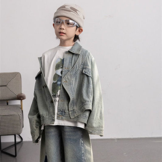 French Design Women's Denim Jacket with Detachable Sleeves Pi-Mart