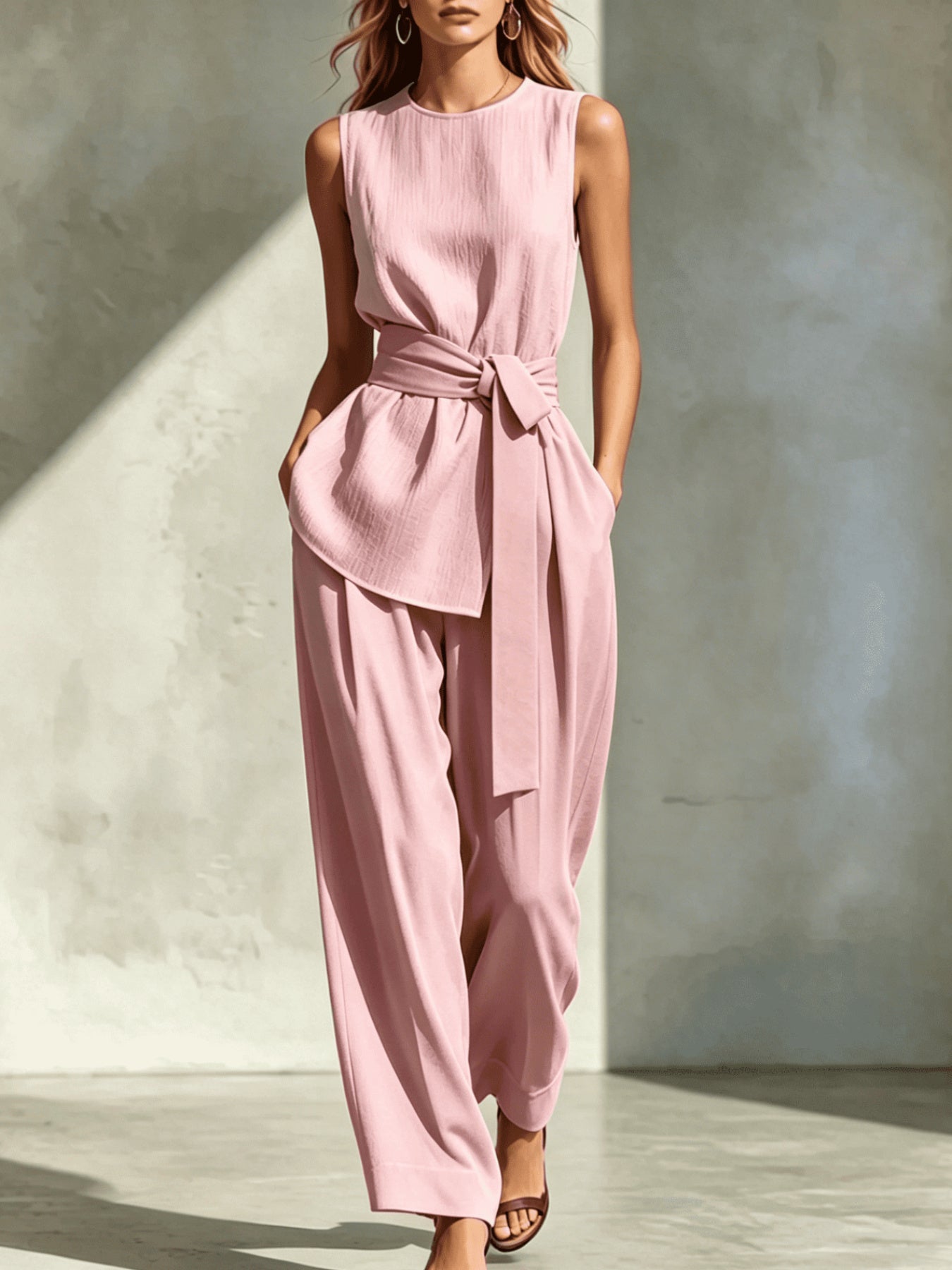 Womens Casual Sleeveless Tied-top And Pants Set NorixaFashion.com
