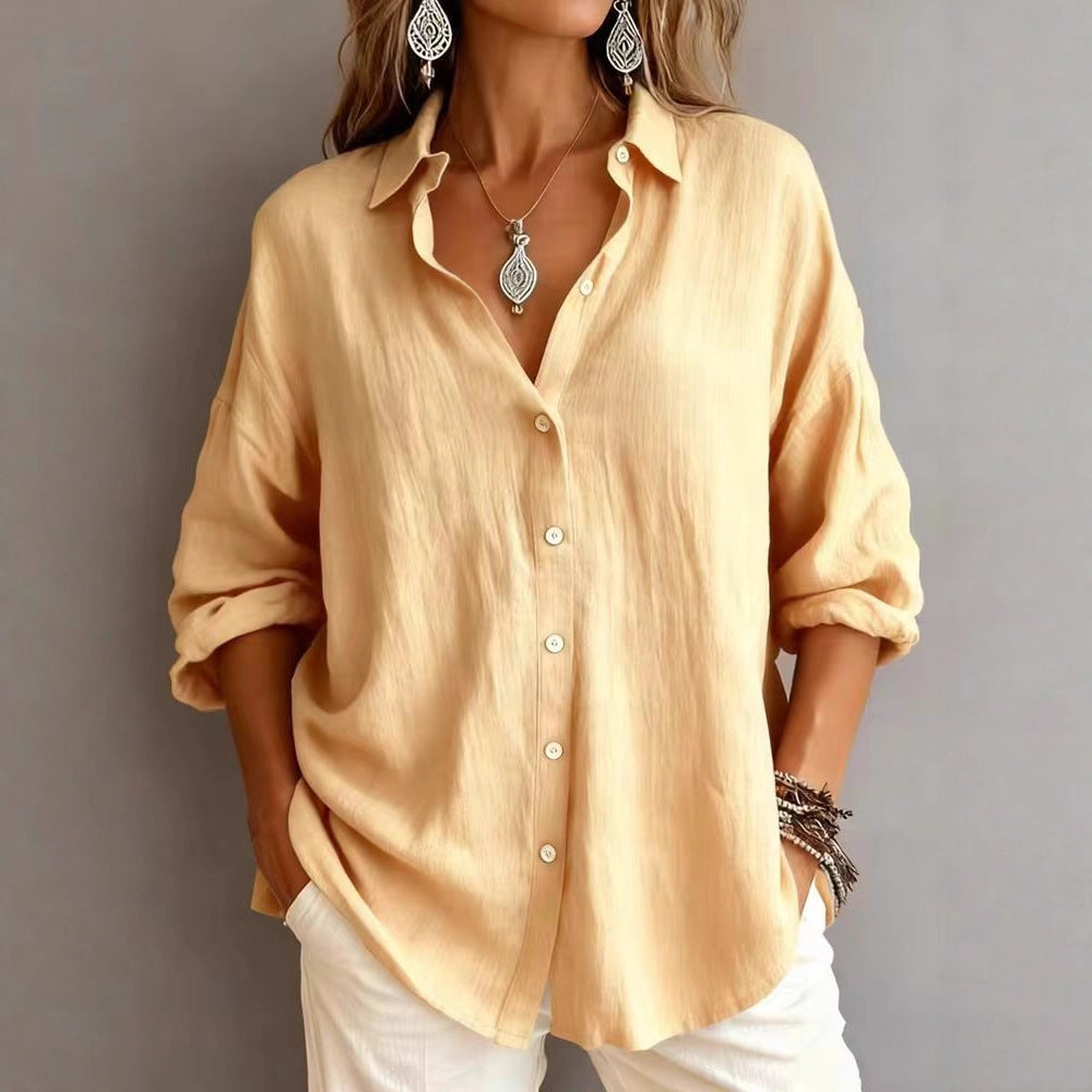 Fashionable Solid-color Long-sleeve Lapel Cardigan Shirt NorixaFashion.com