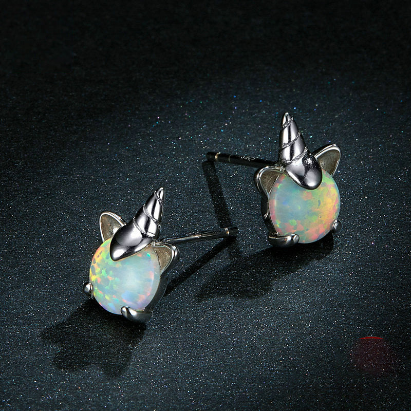 Opal unicorn s925 silver earrings LadyShow.Store
