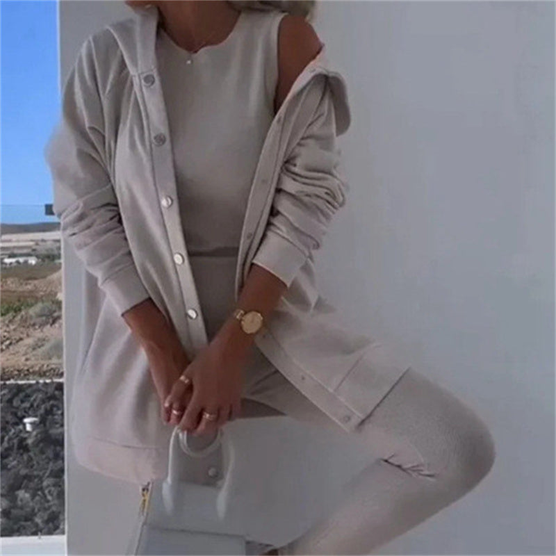 Women's Fashion Sports And Leisure Hooded Sweater Vest Pants Three-piece Set NorixaFashion.com