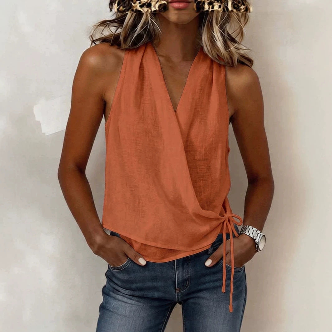 Sleeveless Strap Lightweight And Comfortable V-neck Tank Top NorixaFashion.com