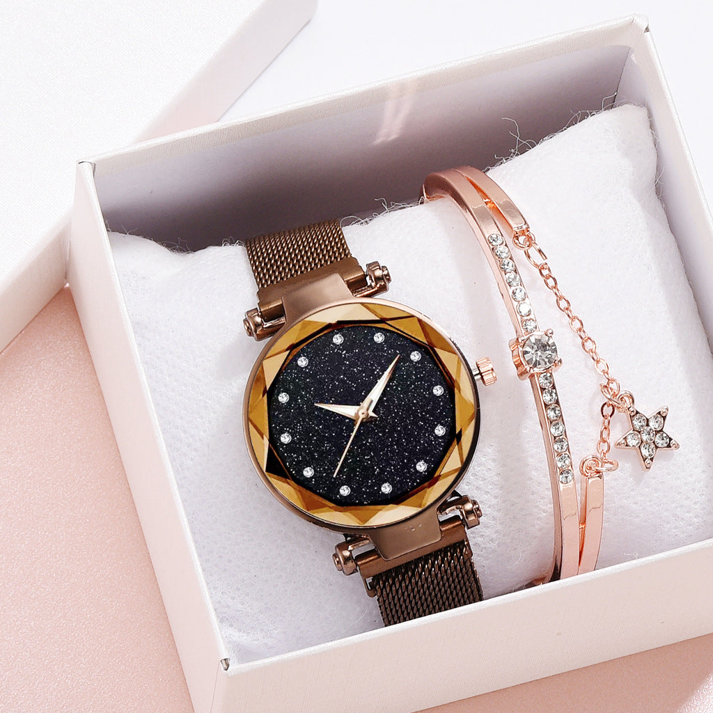 Luxury Women Watches Bracelet Set Fashion Elegant Magnet Buckle Ladies Starry Sky Watch Set Relogio CJD2