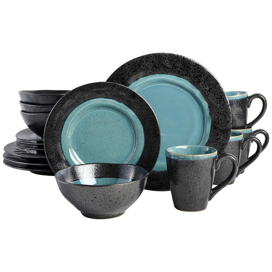 Gibson Elite Dragonstone 16 Piece Stoneware Reactive Glaze Dinnerware Set in Aqua LuxuryLifeWay Online Store