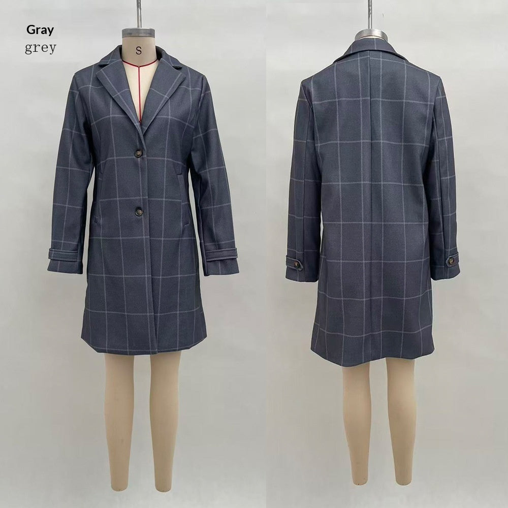 Plaid Mid-length Lapel Large Size Jacket CJD