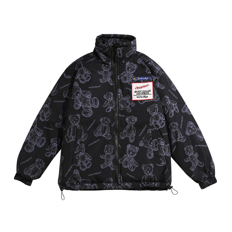 Trendy Brand Hip-Hop Bear Padded Jacket Boys Loose Padded Stand-Up Collar Padded Jacket CJD