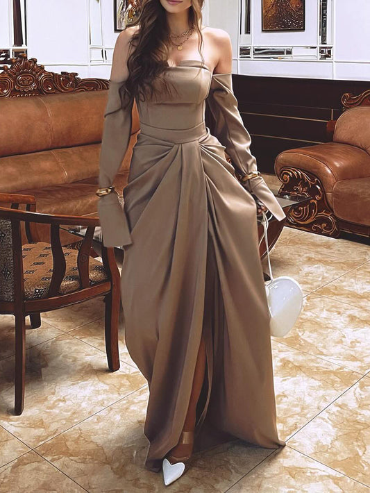 Off-Shoulder Maxi Dress With Draped Detail NorixaFashion.com