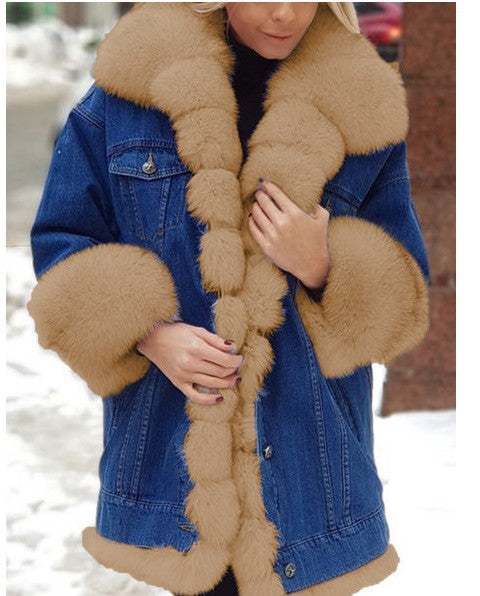 Ladies Fur One Denim Long Long Sleeve Coat LuxuryLifeWay Online Store