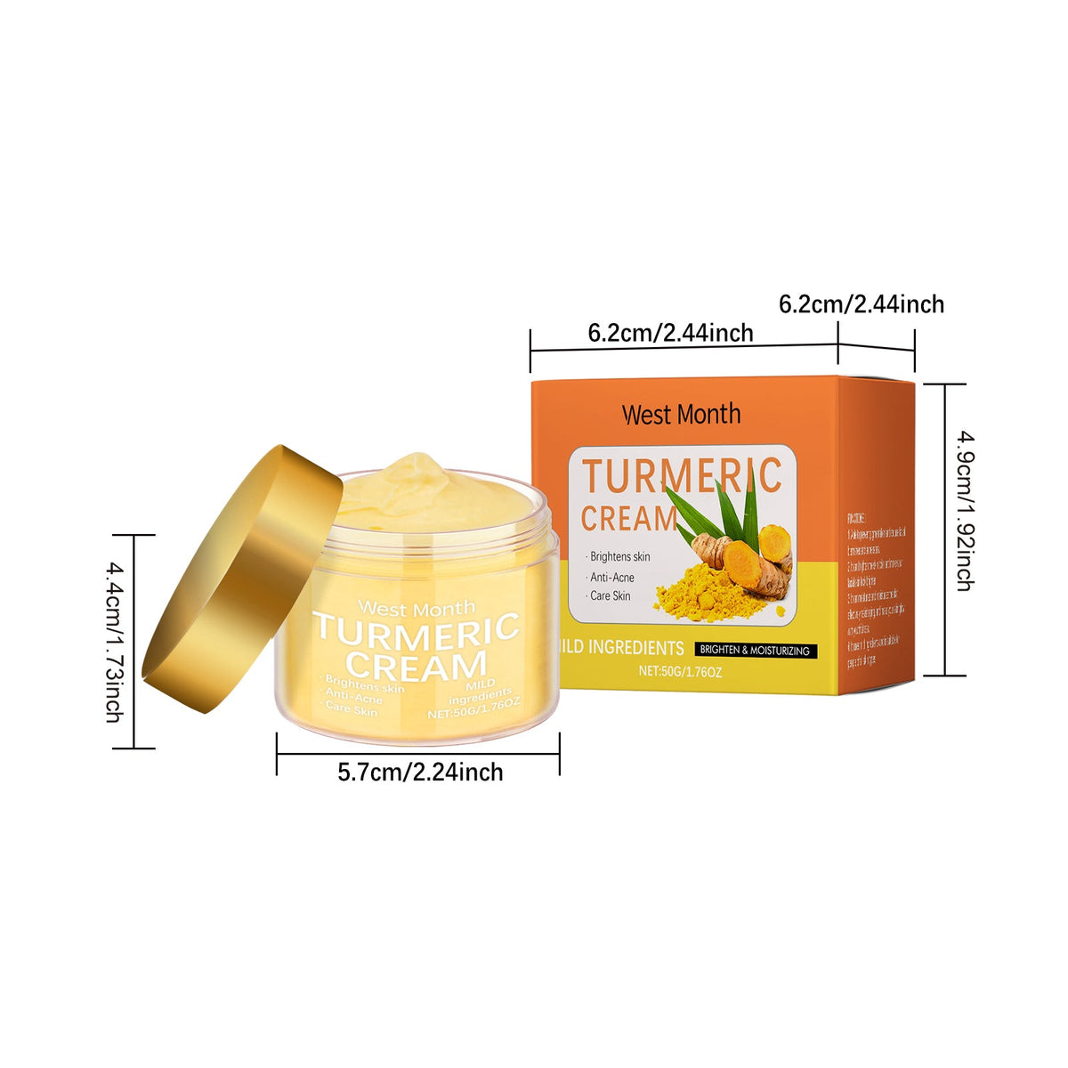 Turmeric Moisturizing Cream Brightens Skin, Fights Acne, Nourishes And Hydrates, Suitable For All Skin Types. Tri Light Beauty