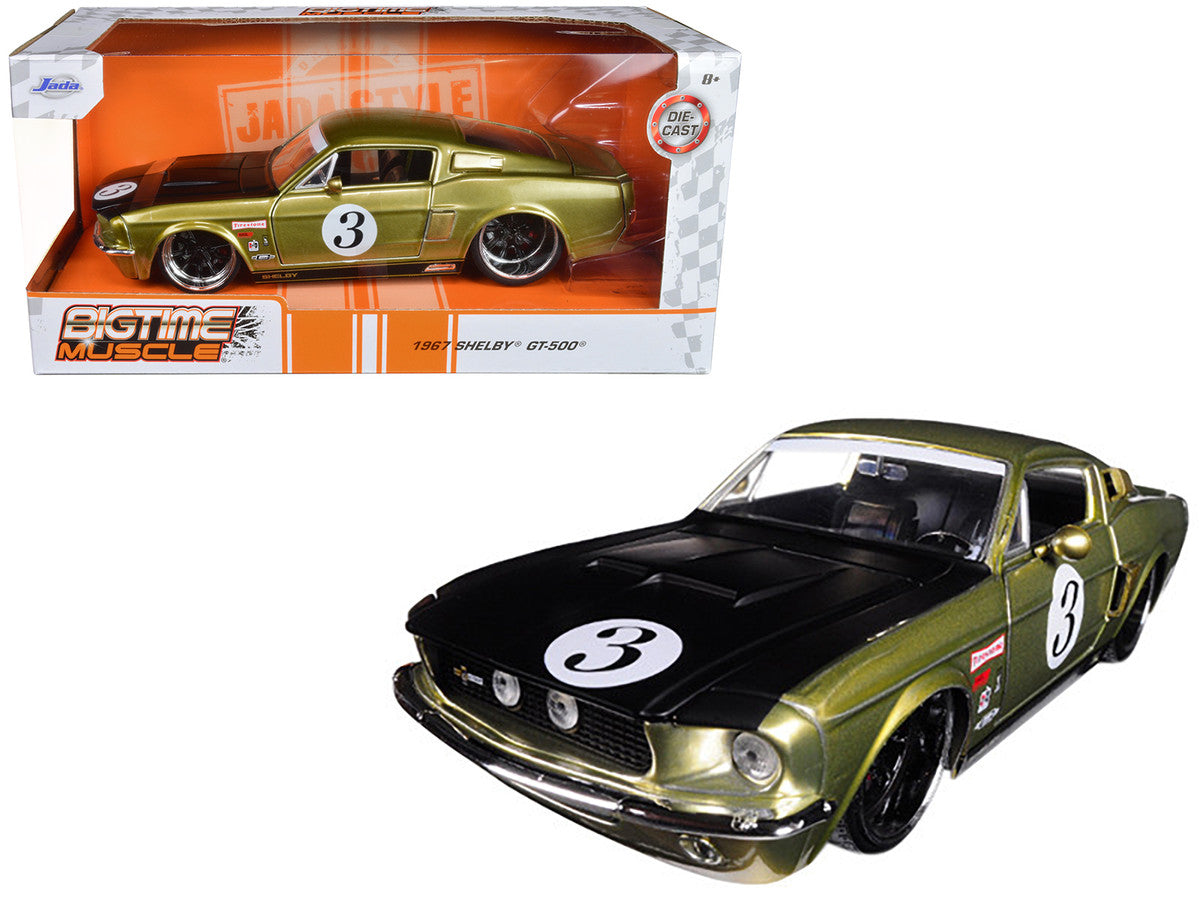 1967 Ford Shelby GT-500 #3 Gold with Matt Black Hood "Big Time Muscle" 1/24 Diecast Model Car by Jada LuxuryLifeWay Online Store