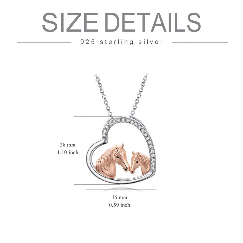 925 Sterling Silver Mama and Baby Horse Heart Mother Daughter Necklace for Women LadyShow.Store