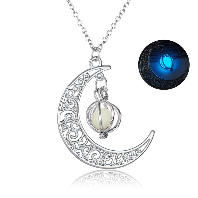 Fashion Moon Natural Glowing Stone Healing Necklace Women Gift Charm Luminous Pendant Necklace Jewelry CJD2