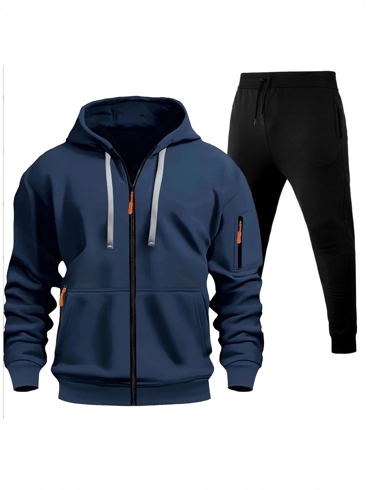 Men's Sports Hoodie Zip-up Multi-pocket Casual Hoodie Set LadyShow.Store