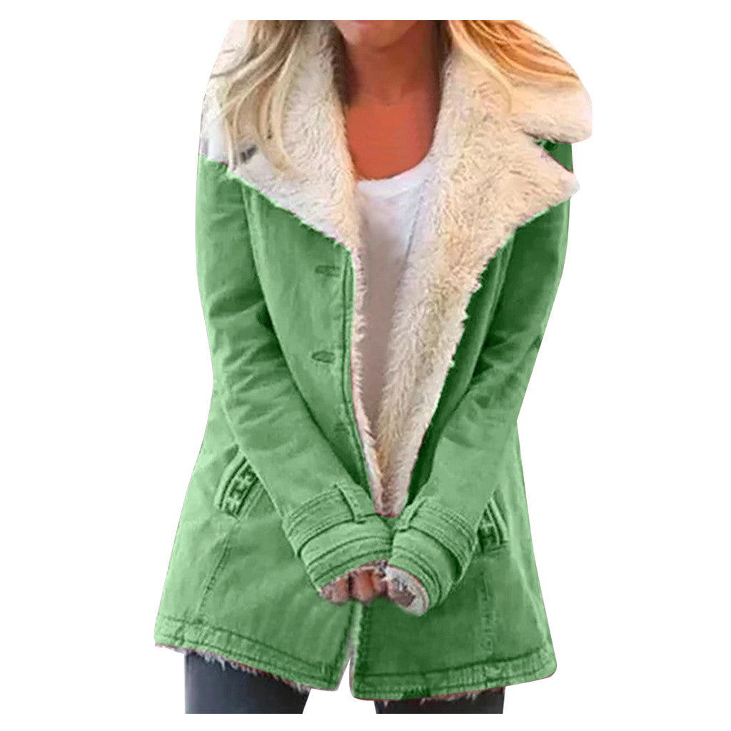 Women Plus Size Warm Coats Composite Plush Button Lapels Jacket Outwearcoat LuxuryLifeWay Online Store