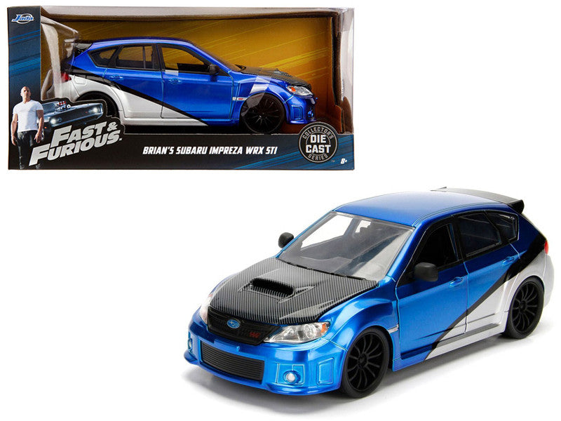 Brian's Subaru Impreza WRX STI Blue and Silver with Carbon Hood "Fast & Furious" Movie 1/24 Diecast Model Car by Jada LuxuryLifeWay Online Store