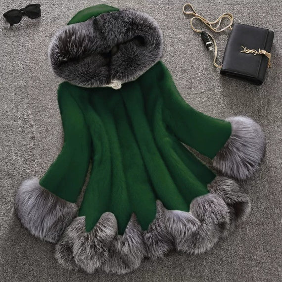 Faux Fur Women's White Rabbit Fur Mink Fur Winter Hooded Coat NorixaFashion.com