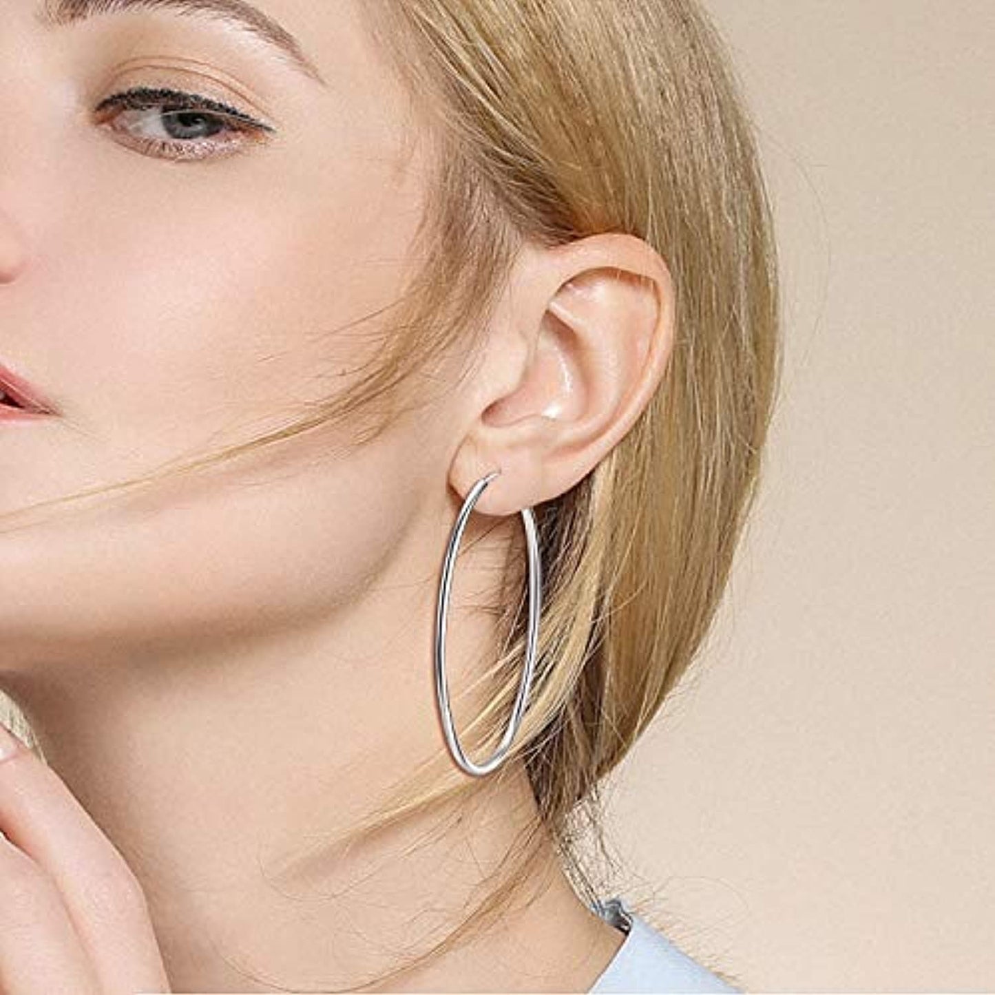 Sterling Silver Simple Polished Big Round Circle Hoop Earrings for Women LadyShow.Store