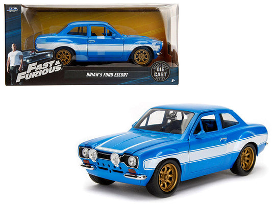 1970 Brian's Ford Escort Blue with White Stripes "Fast & Furious" Movie 1/24 Diecast Model Car by Jada LuxuryLifeWay Online Store