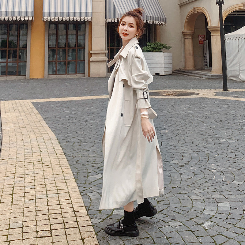 Plaid Stitching Over-the-Knee Loose Jacket for All Styles Pi-Mart