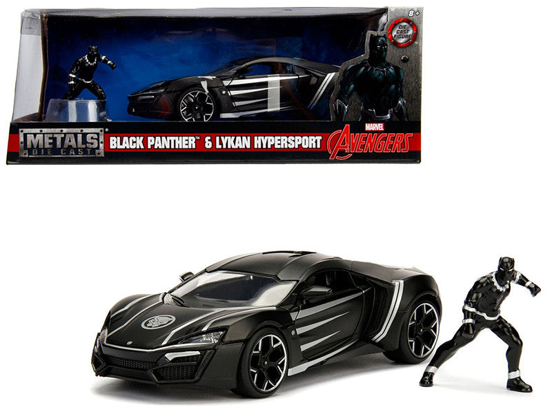 Lykan Hypersport Black with Black Panther Diecast Figurine "Avengers" "Marvel" Series 1/24 Diecast Model Car by Jada LuxuryLifeWay Online Store