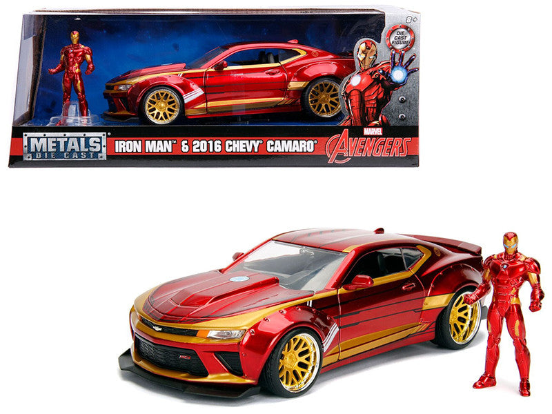 2016 Chevrolet Camaro with Iron Man Diecast Figure "Marvel" Series 1/24 Diecast Model Car by Jada LuxuryLifeWay Online Store