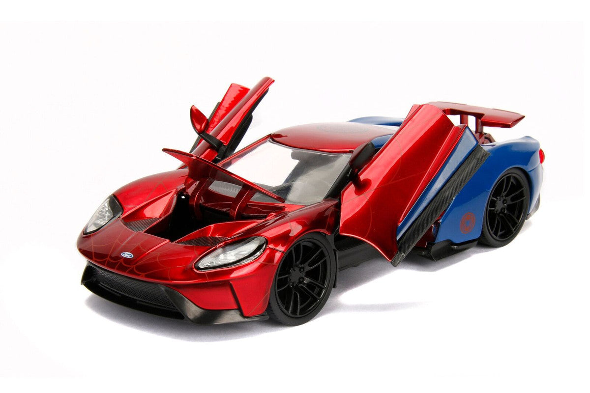 2017 Ford GT with Spider Man Diecast Figurine "Marvel" Series 1/24 Diecast Model Car by Jada LuxuryLifeWay Online Store