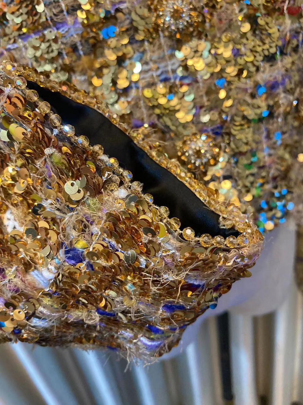 Gold Sequins Light Luxury Heavy Industry Advanced Ladies Fashion French Coat Best YouTube Store