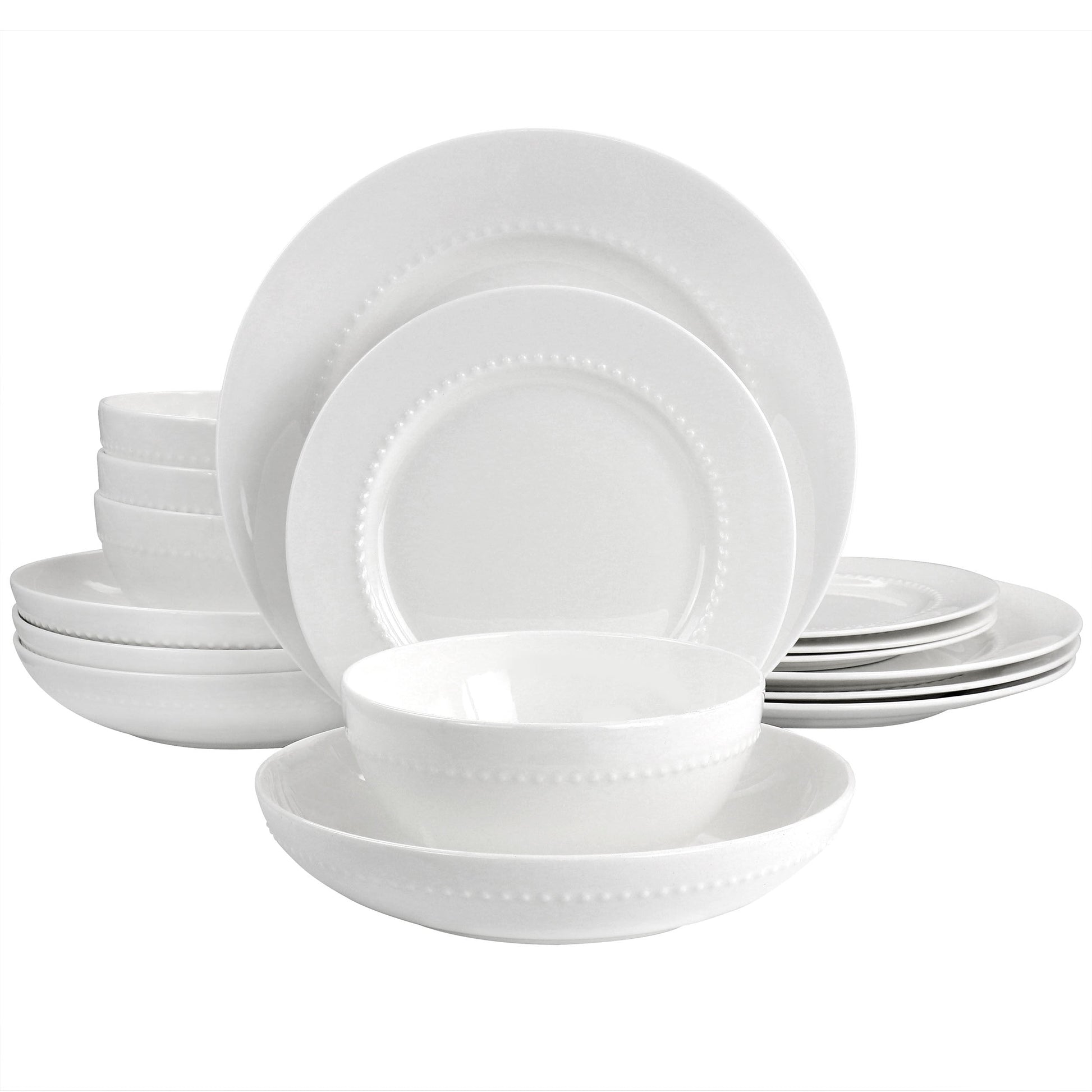 Gibson Elite Embossed Bone China 16 Piece Double Bowl Dinnerware Set in White LuxuryLifeWay Online Store