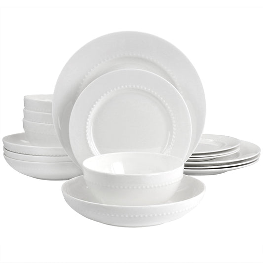 Gibson Elite Embossed Bone China 16 Piece Double Bowl Dinnerware Set in White LuxuryLifeWay Online Store